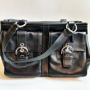 Large Vintage Coach SoHo Double Buckle Satchel in Black, F06468